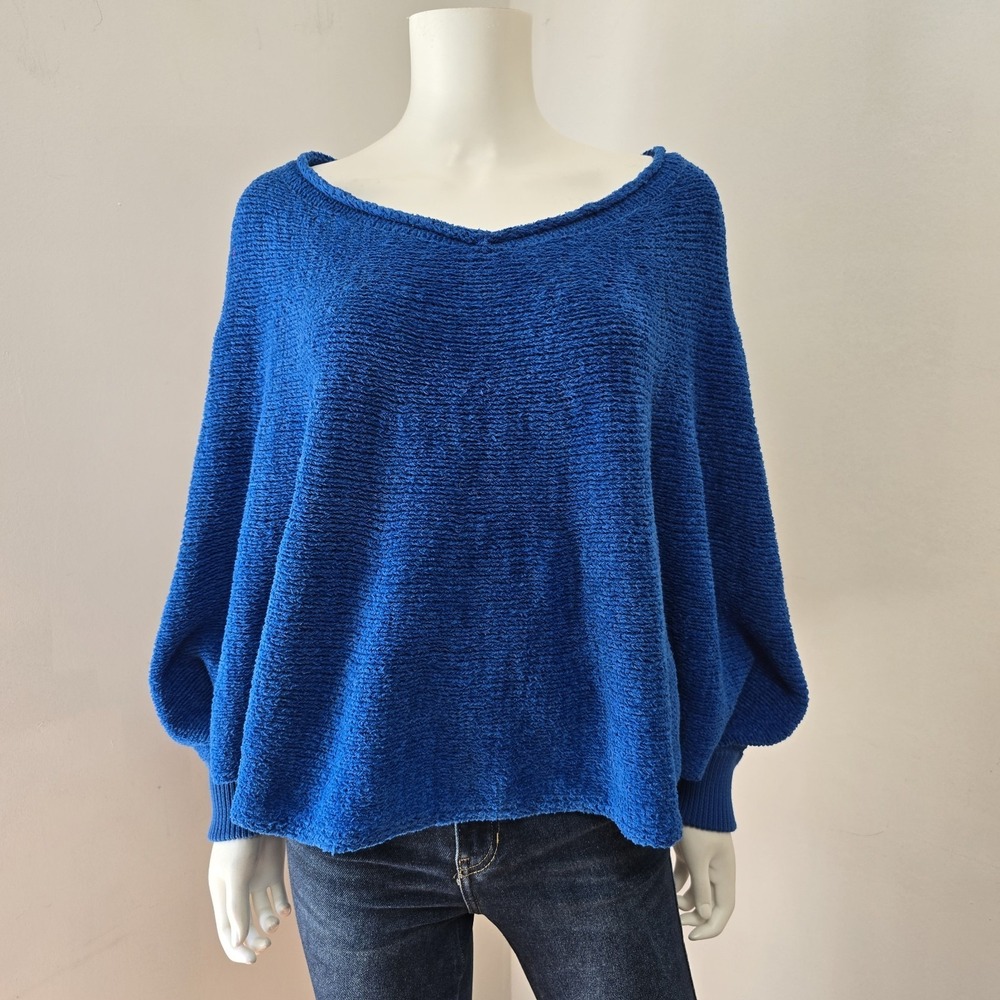 Moth Off Shoulder Sweater Cape Poncho Blue Size XS/S Knit Pullover Anthropologie